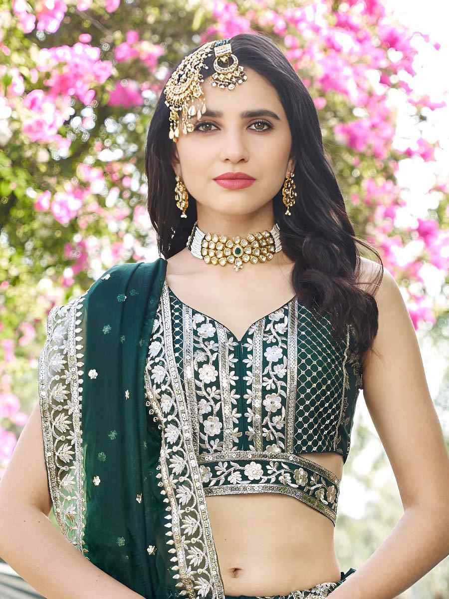 Green Dola Silk Jacquard Embroidered Reception Wedding Bridal Lehenga Choli