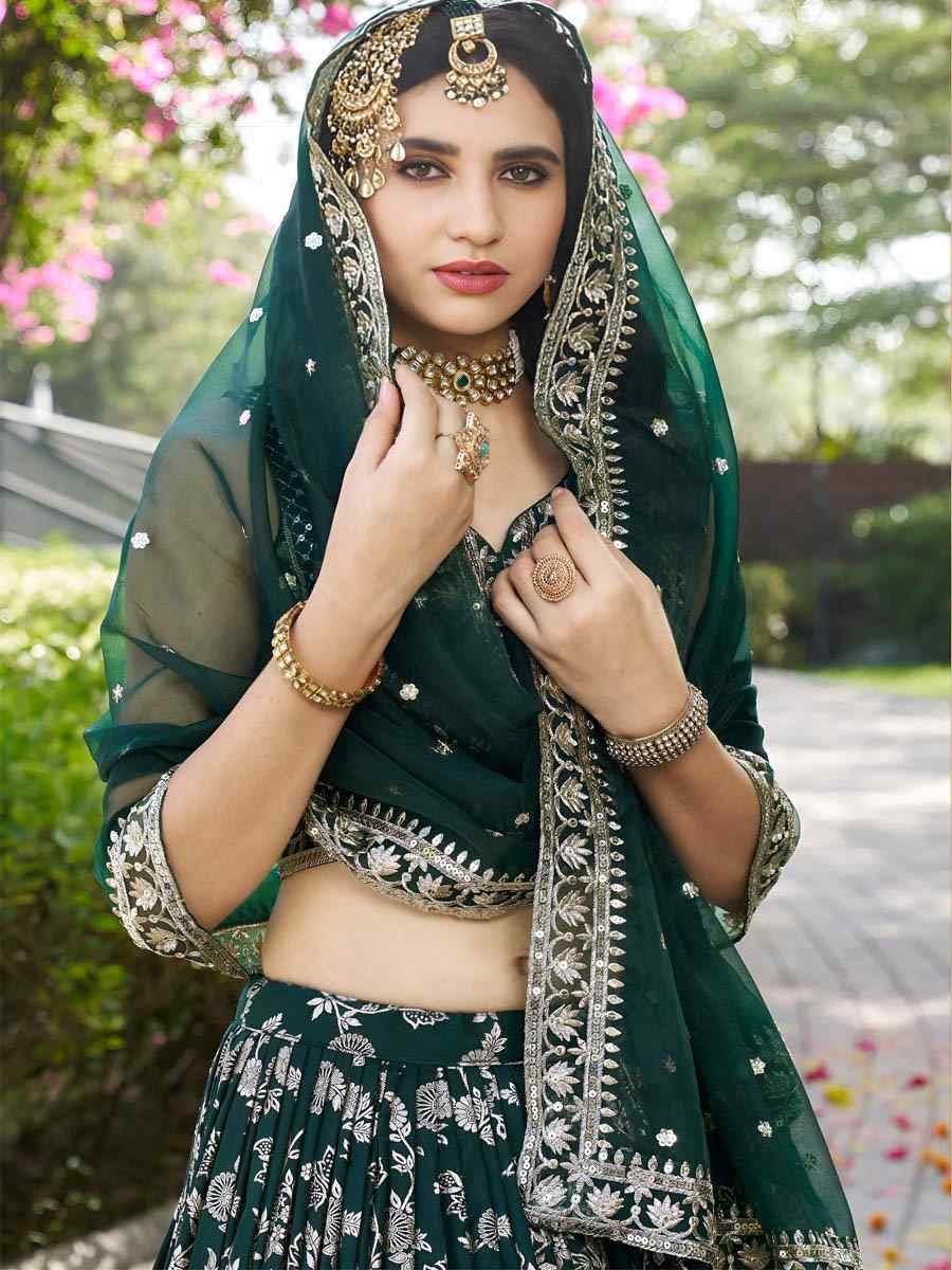 Green Dola Silk Jacquard Embroidered Reception Wedding Bridal Lehenga Choli