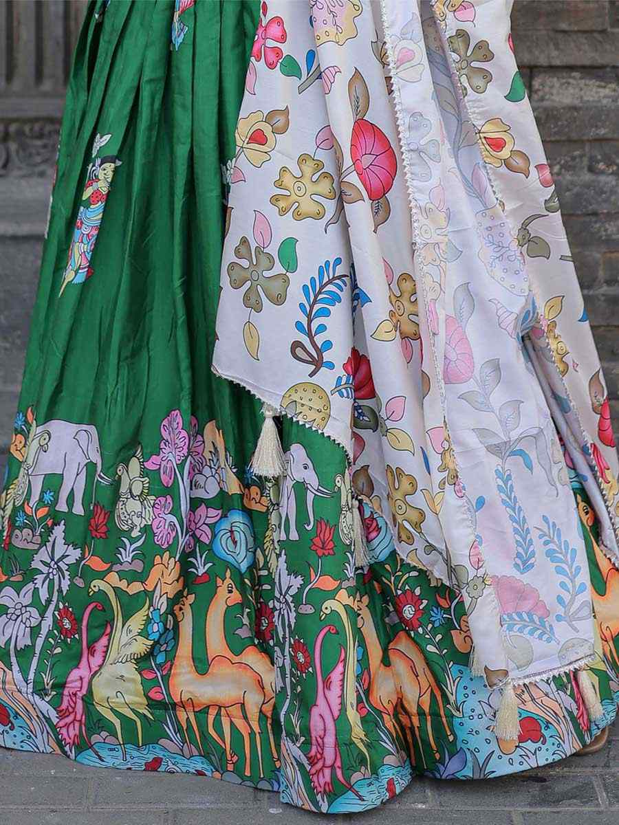 Green Dola Silk Printed Mehendi Festival Traditional Lehenga Choli