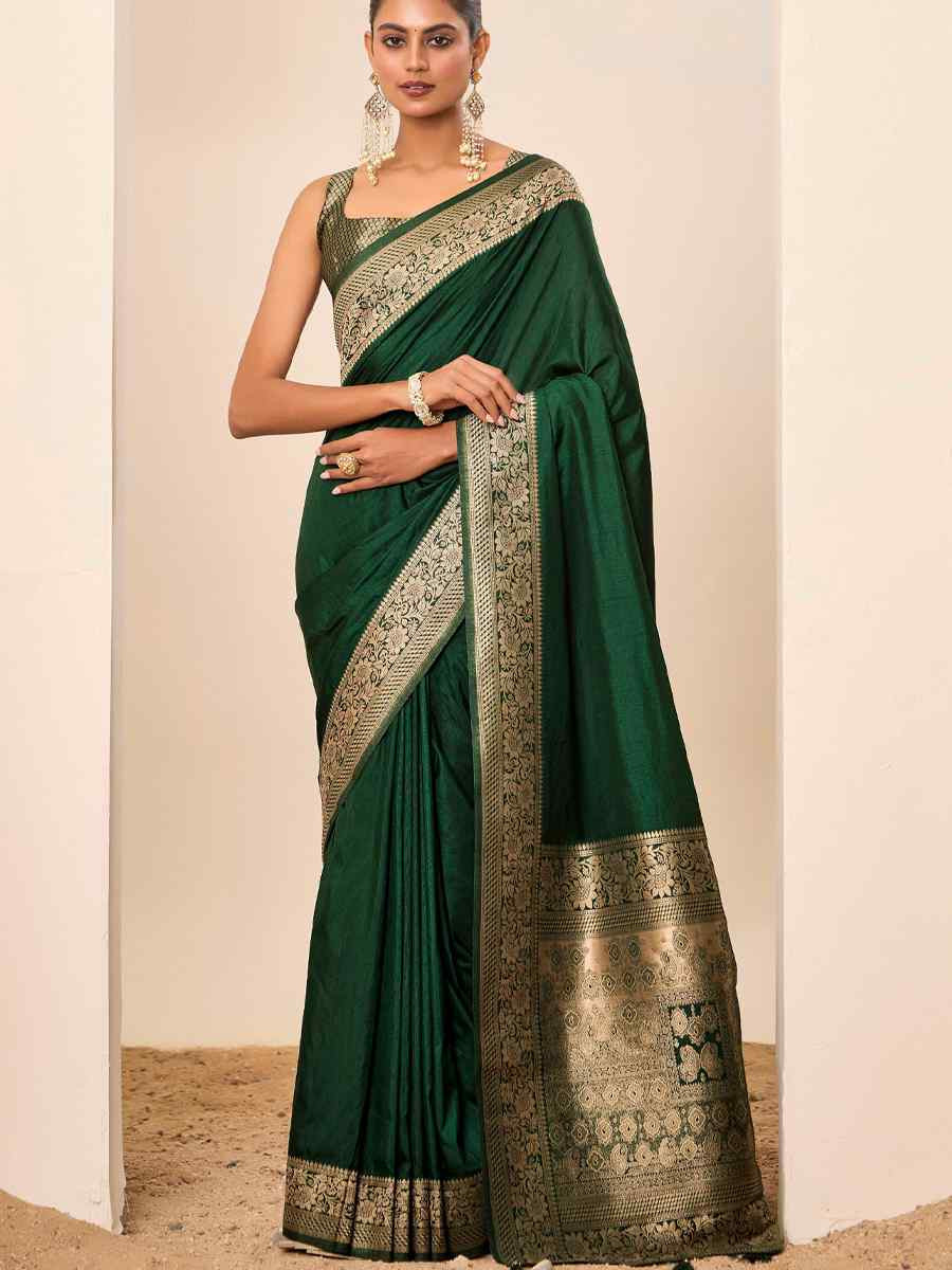 Green Dolla Silk Handwoven Festival Wedding Fancy Heavy Border Saree