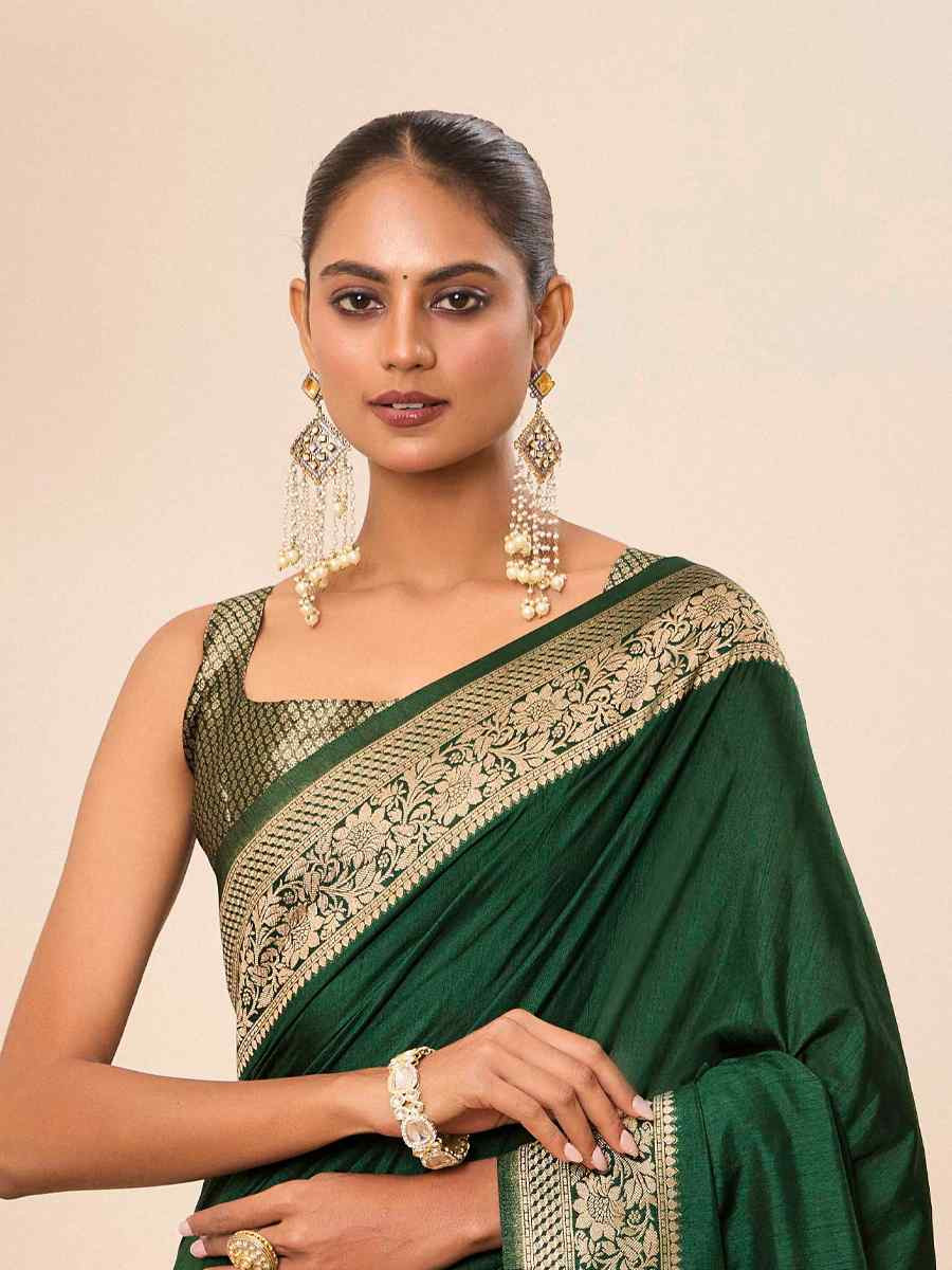 Green Dolla Silk Handwoven Festival Wedding Fancy Heavy Border Saree