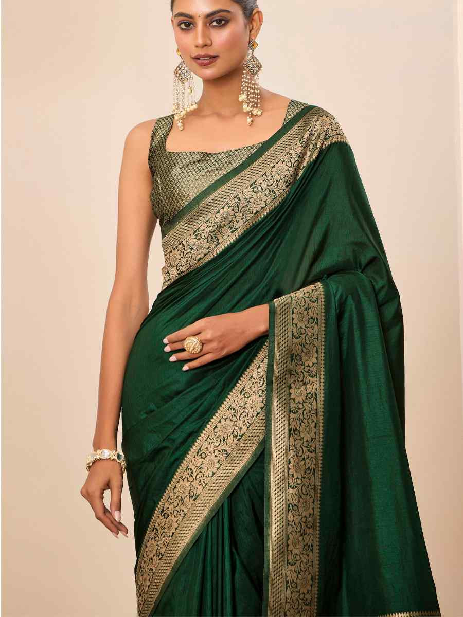 Green Dolla Silk Handwoven Festival Wedding Fancy Heavy Border Saree