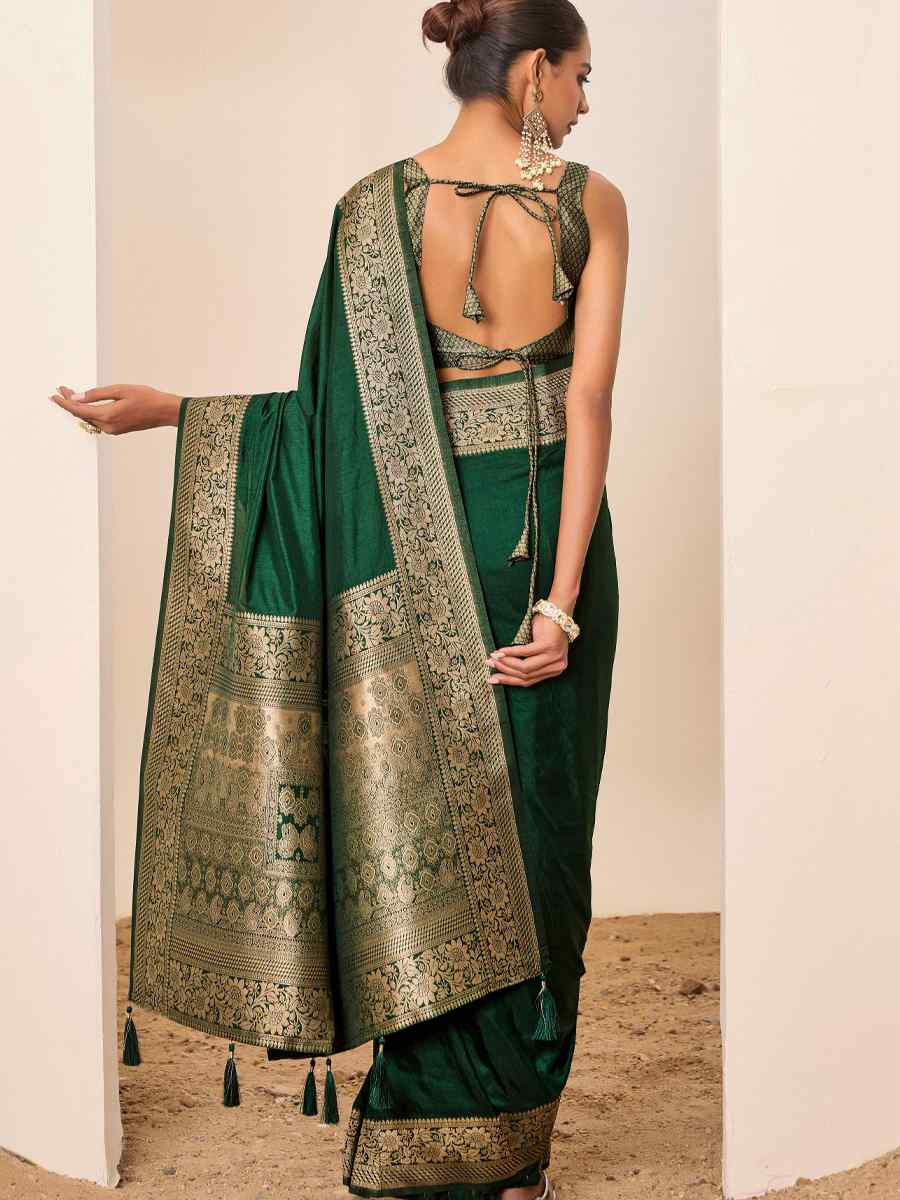 Green Dolla Silk Handwoven Festival Wedding Fancy Heavy Border Saree