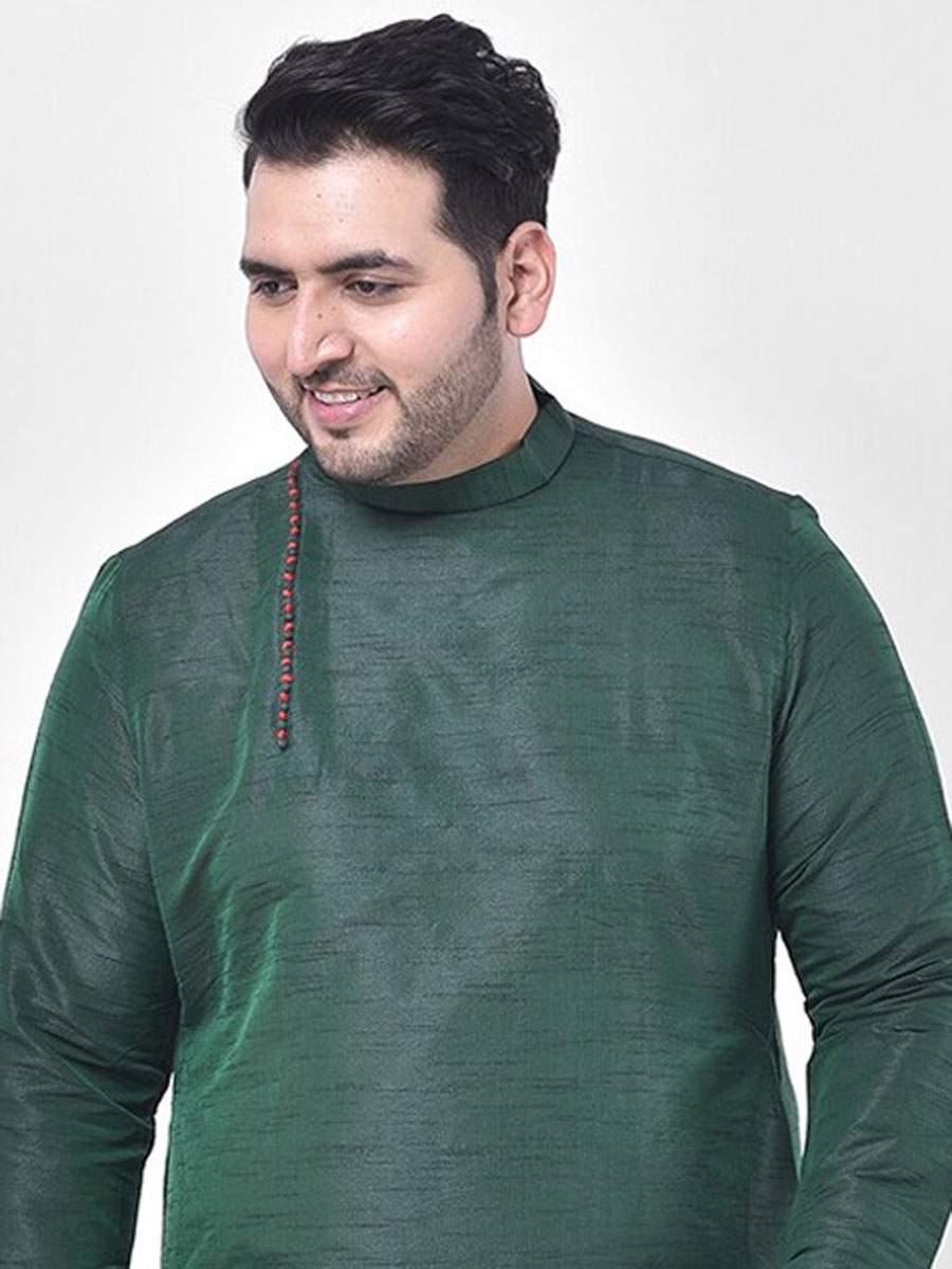 Green Dupion Silk Festival Plain Kurta