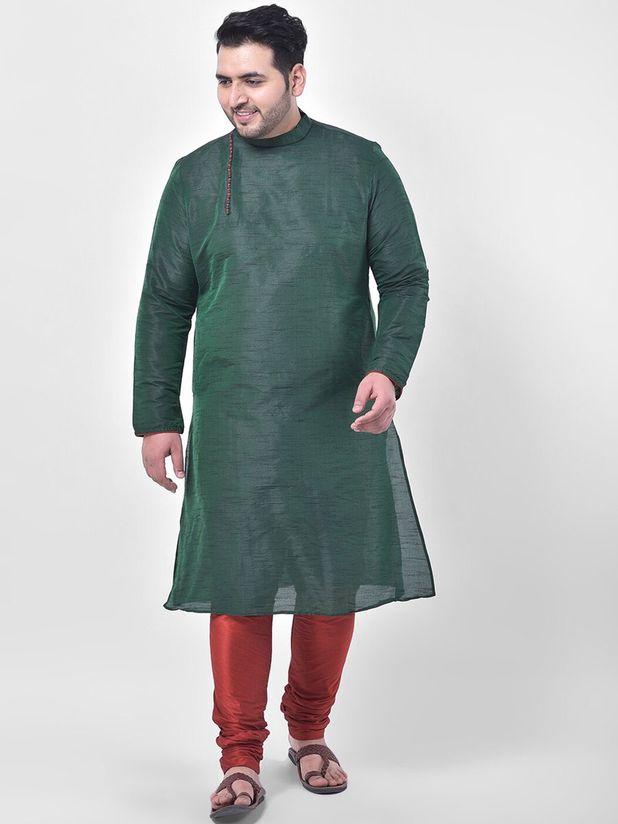 Green Dupion Silk Festival Plain Kurta