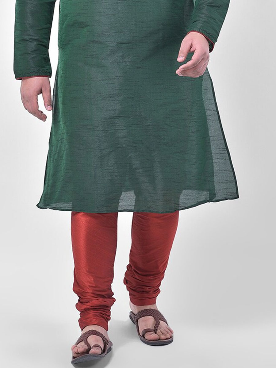 Green Dupion Silk Festival Plain Kurta