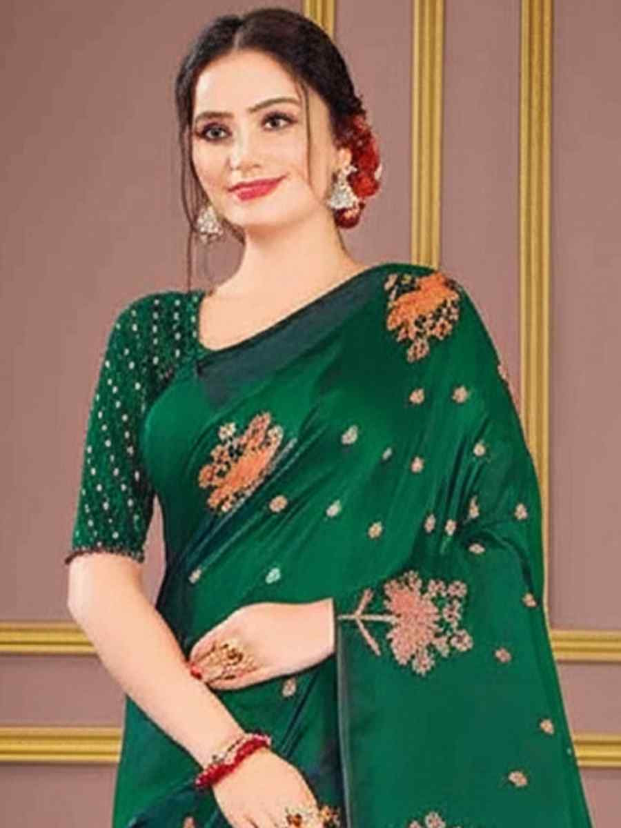 Green Dyed Silk Handwoven Traditional Bridal Reception Festival Wedding Fancy Heavy Border Saree
