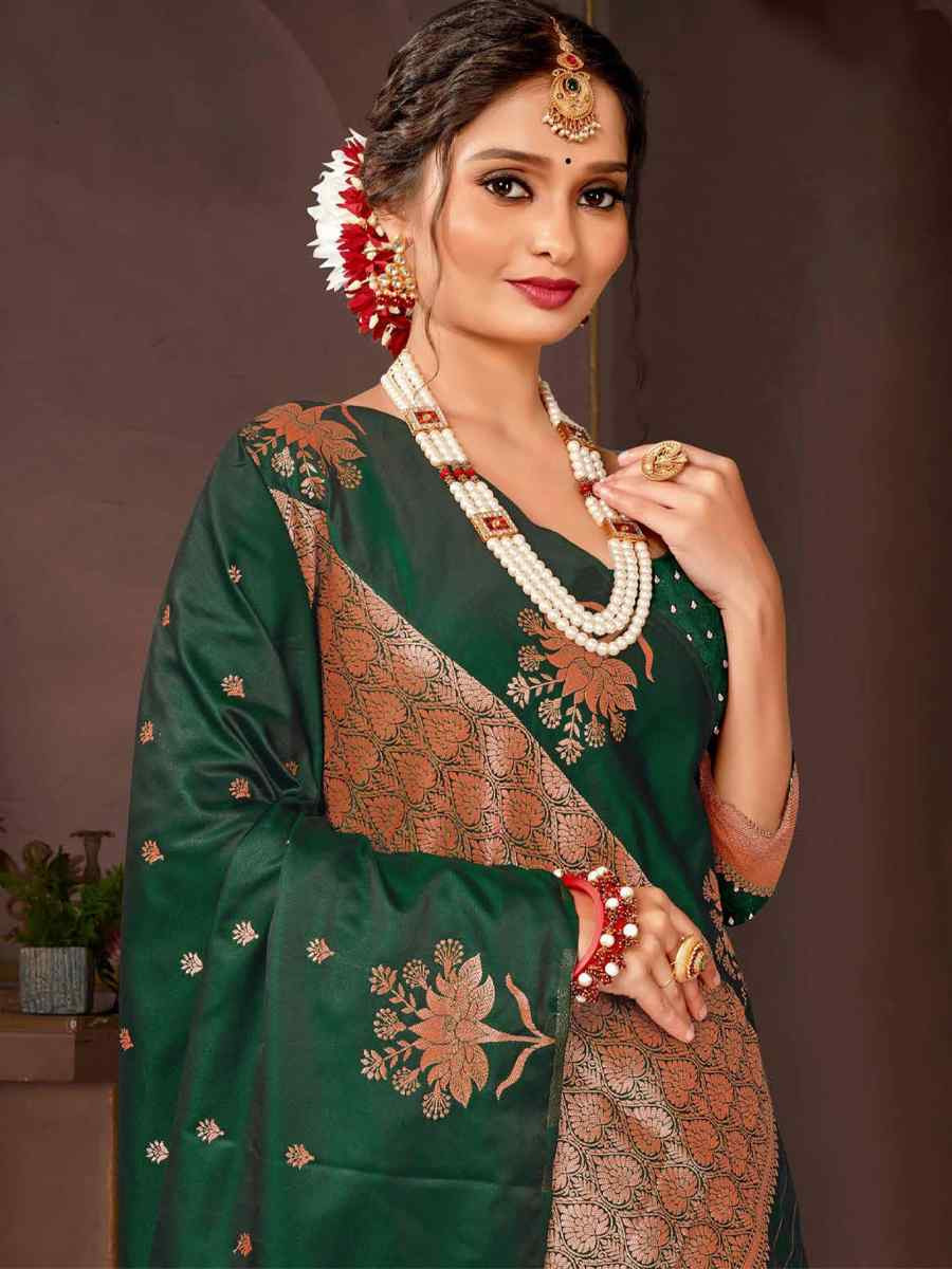 Green Dyed Silk Handwoven Traditional Bridal Reception Festival Wedding Fancy Heavy Border Saree