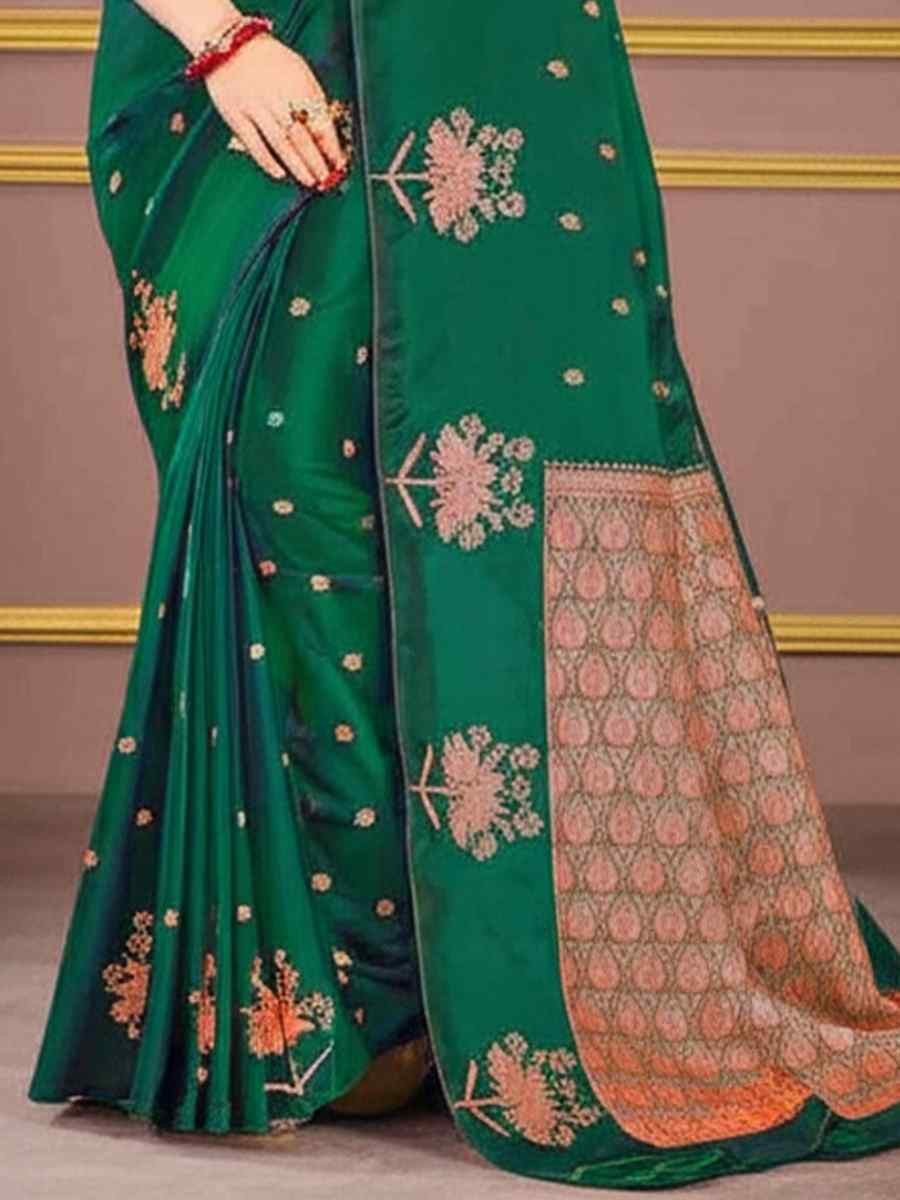 Green Dyed Silk Handwoven Traditional Bridal Reception Festival Wedding Fancy Heavy Border Saree