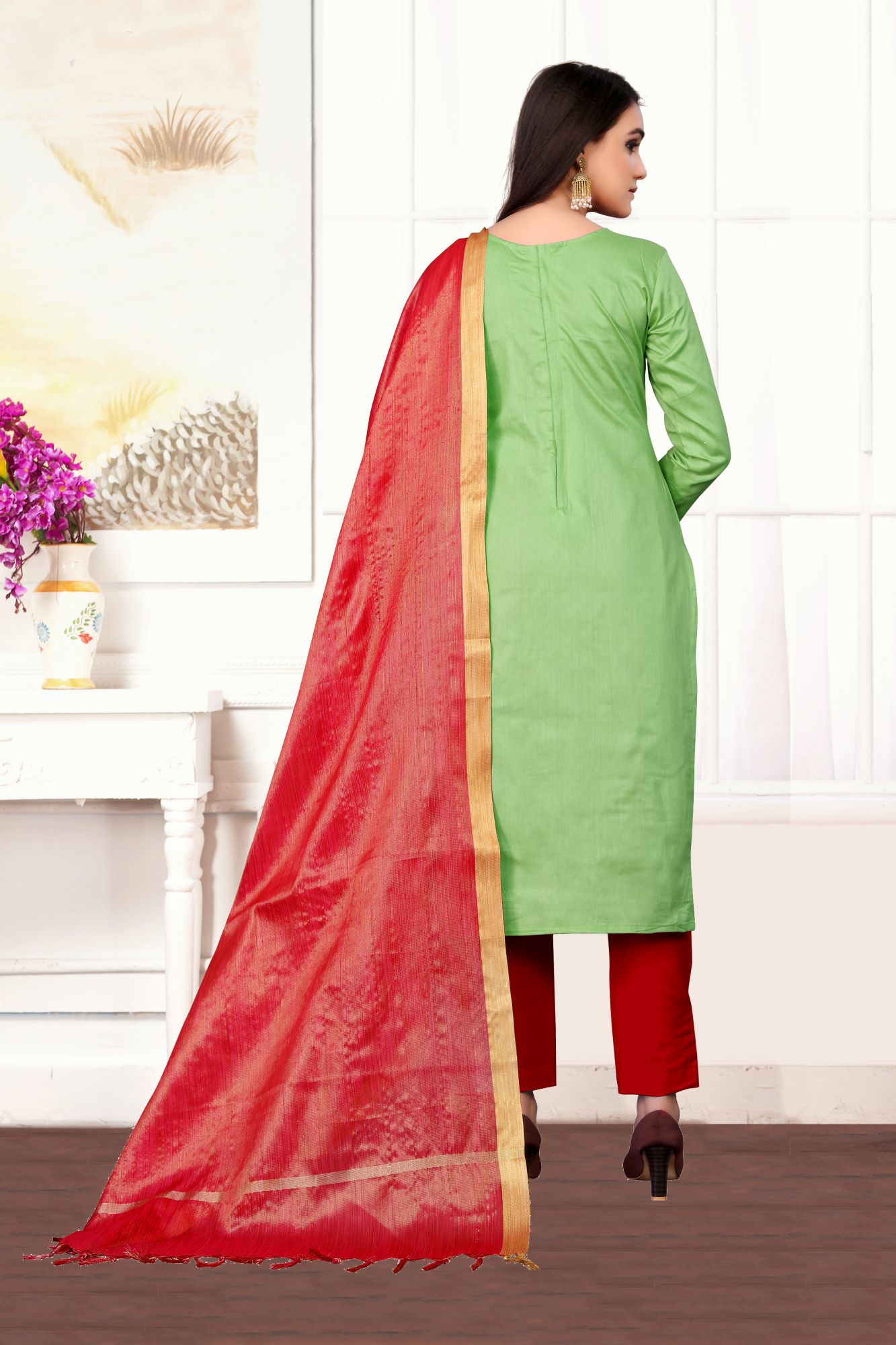 Green Embroidery Festival Party Pant Salwar Kameez