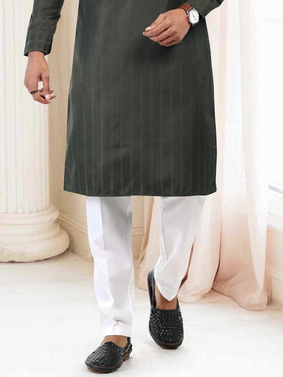 Green Fancy Silk Woven Festival Casual Kurta