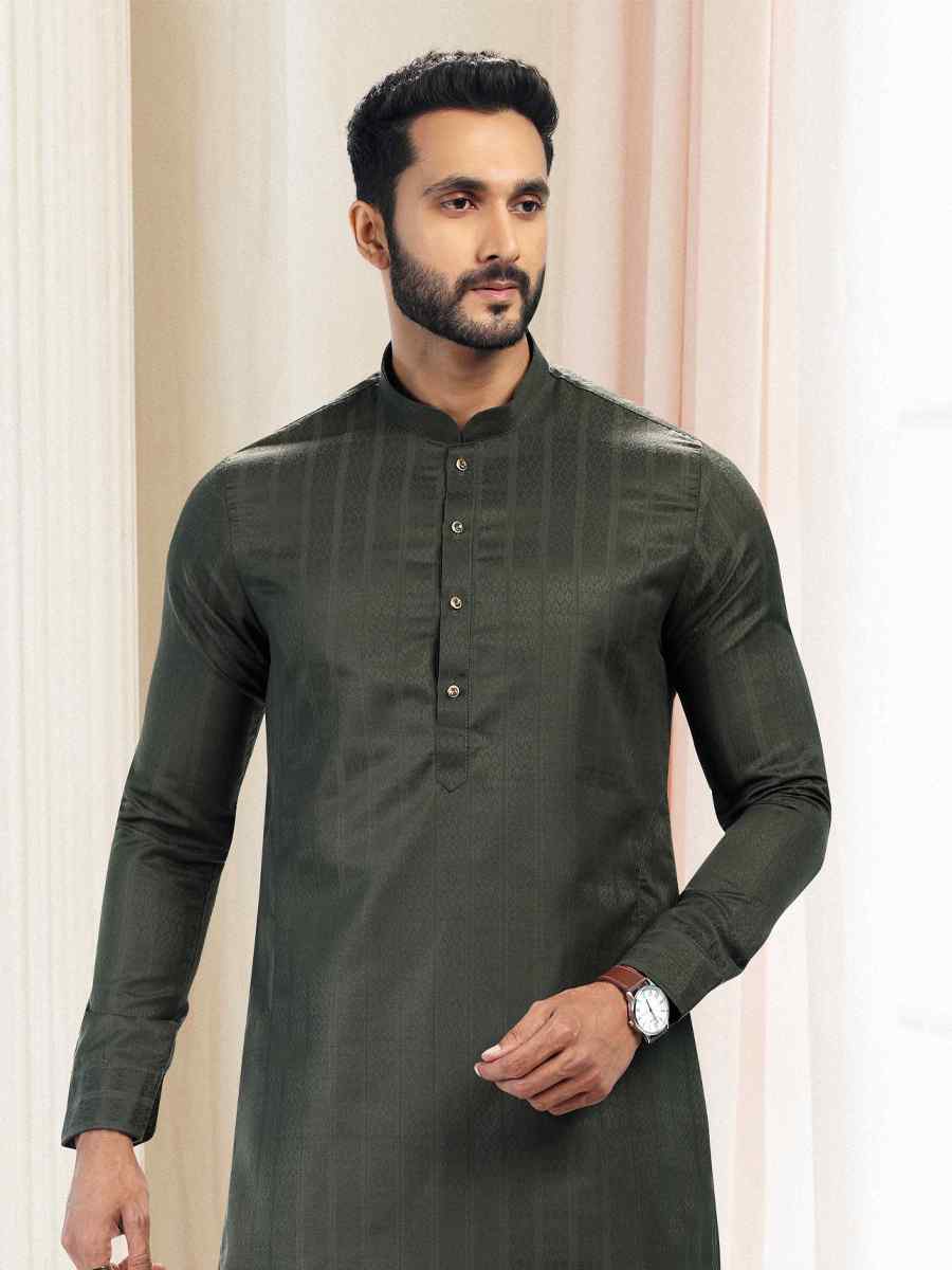 Green Fancy Silk Woven Festival Casual Kurta