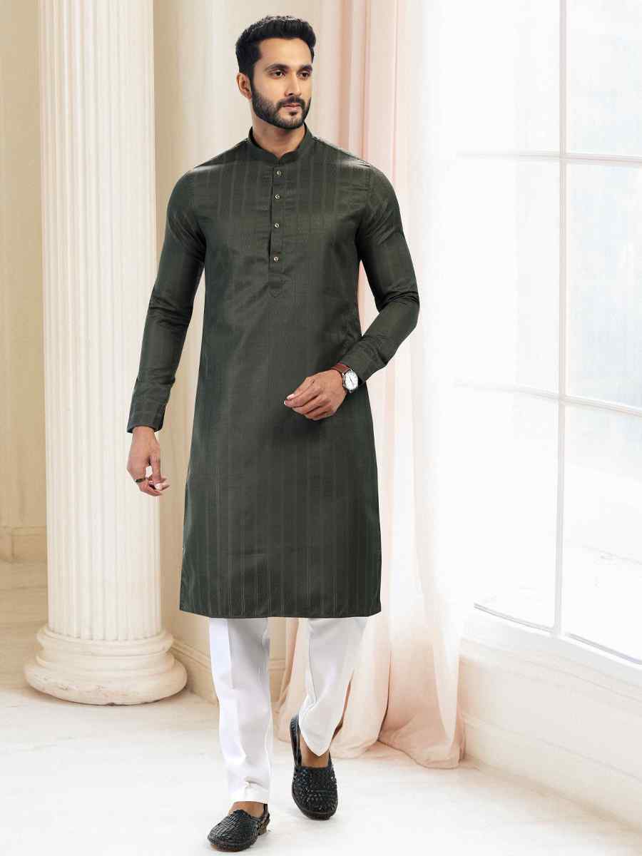 Green Fancy Silk Woven Festival Casual Kurta