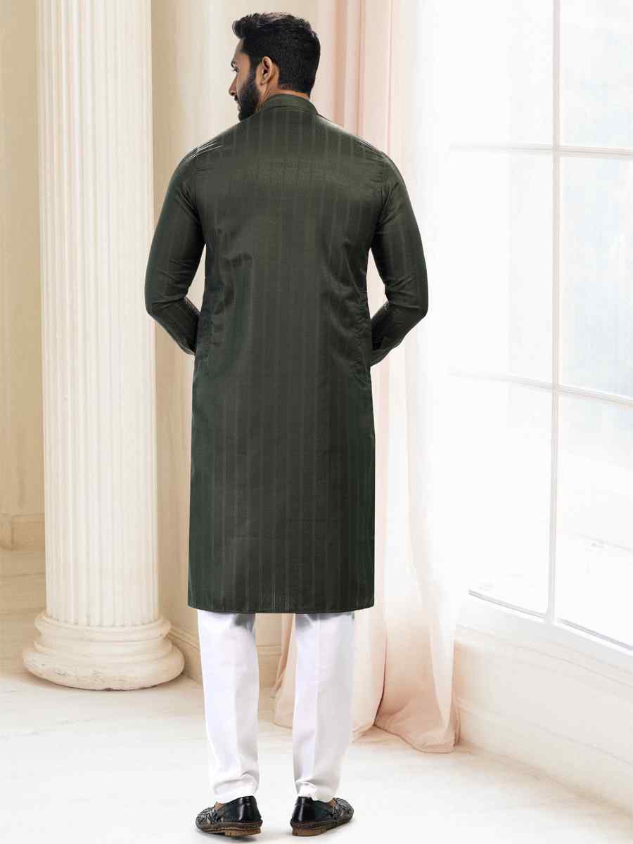 Green Fancy Silk Woven Festival Casual Kurta