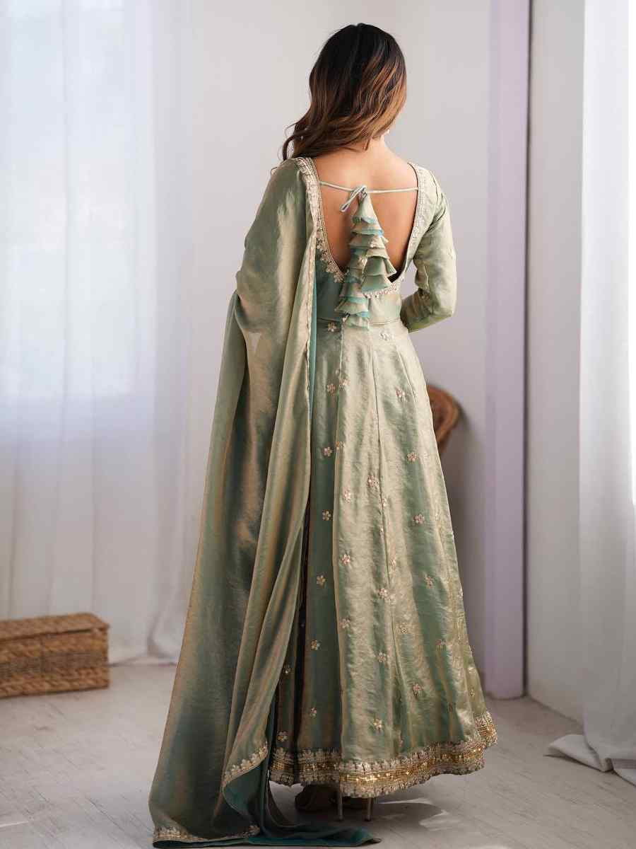 Green Fandy Silk Embroidery Party Wedding Festival Casual Ready Anarkali Pant Salwar Kameez