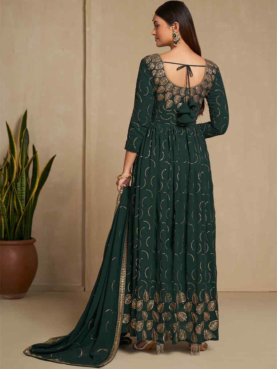 Green Faux Blooming Embroidered Festival Party Gown