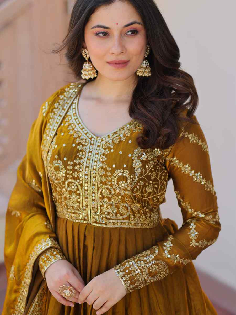 Green Faux Blooming Georgette Embroidered Festival Casual Gown