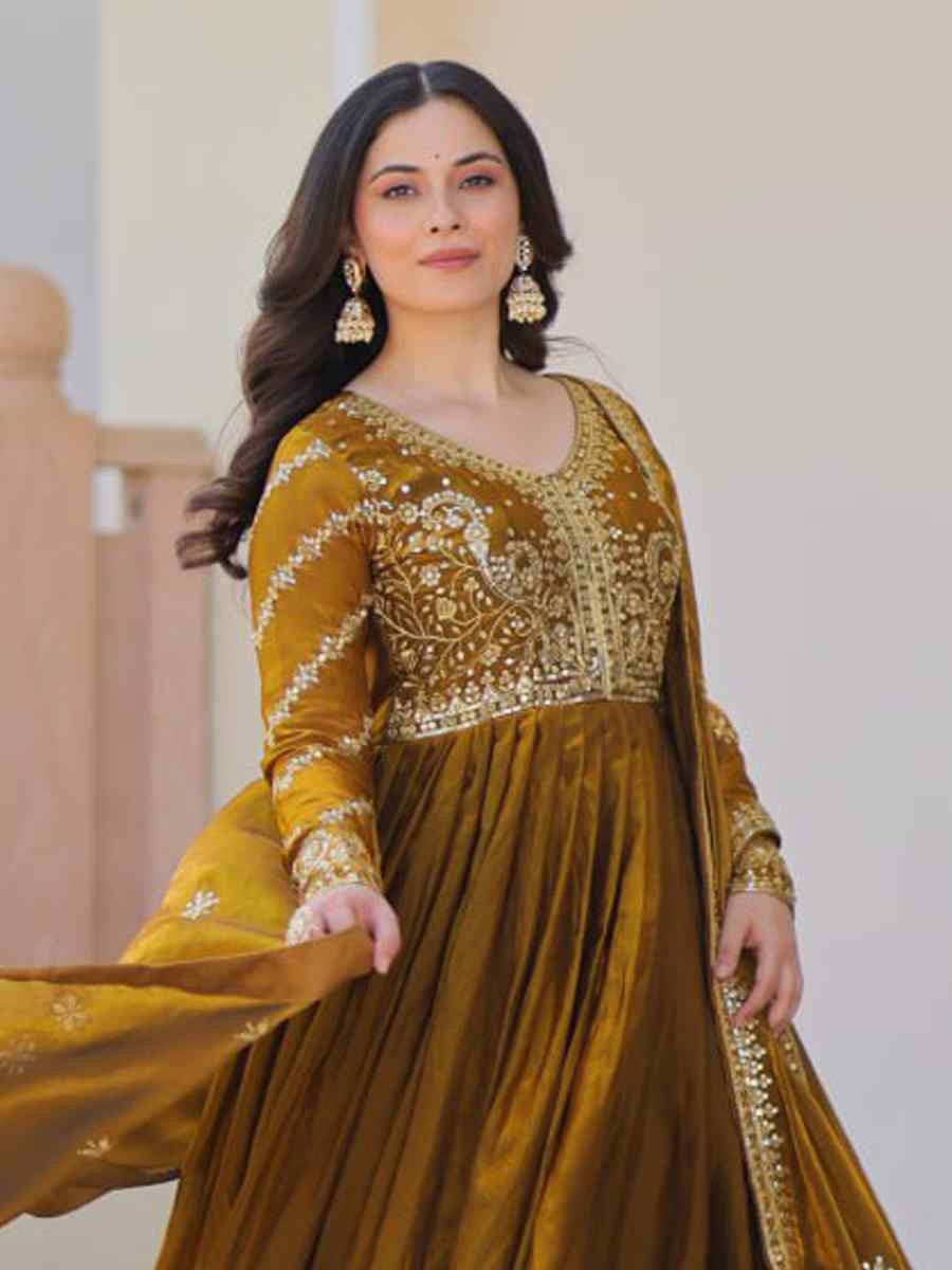 Green Faux Blooming Georgette Embroidered Festival Casual Gown