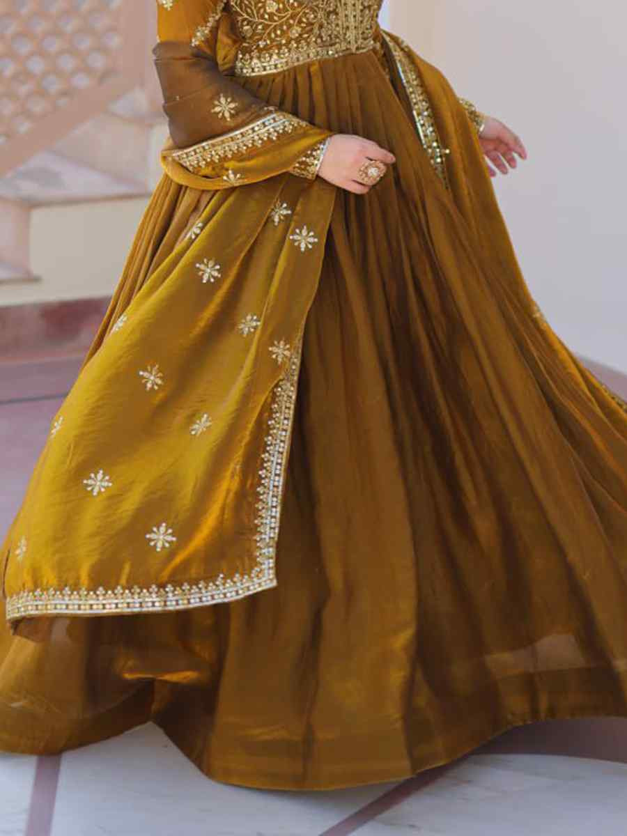 Green Faux Blooming Georgette Embroidered Festival Casual Gown