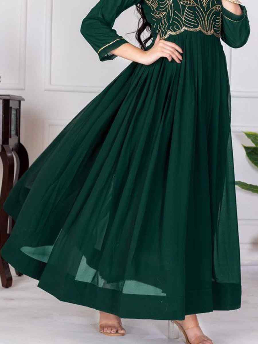 Green Faux Georgette Embroidered Festival Casual Gown