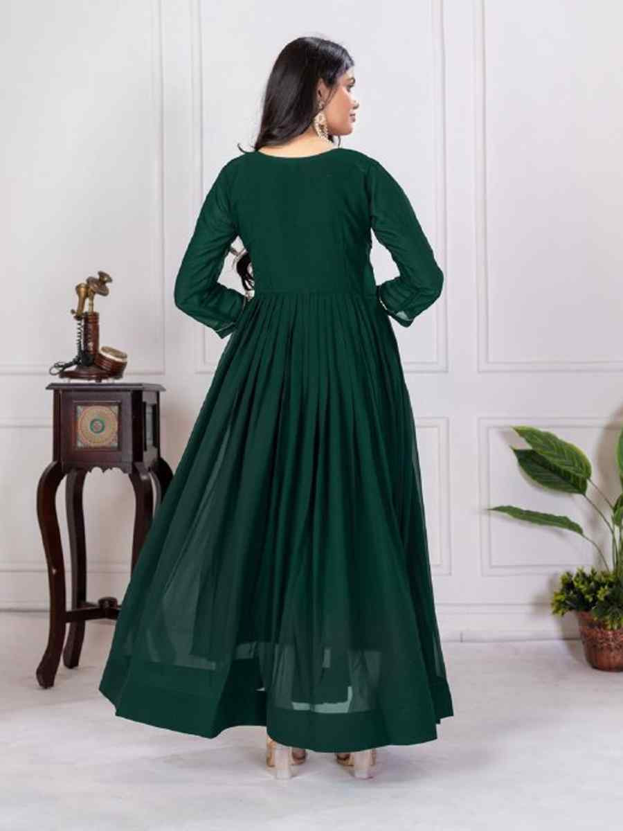 Green Faux Georgette Embroidered Festival Casual Gown