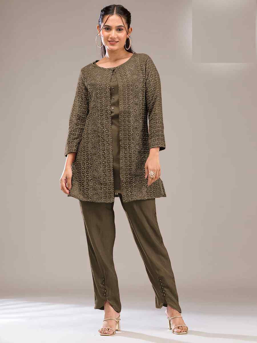 Green Faux Georgette Embroidered Festival Casual Kurti Bottom Women Wear