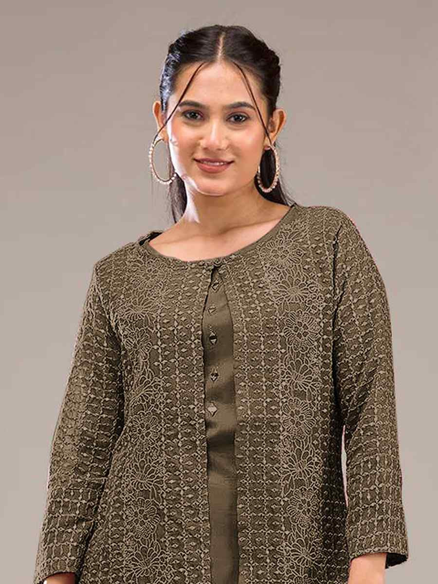 Green Faux Georgette Embroidered Festival Casual Kurti Bottom Women Wear