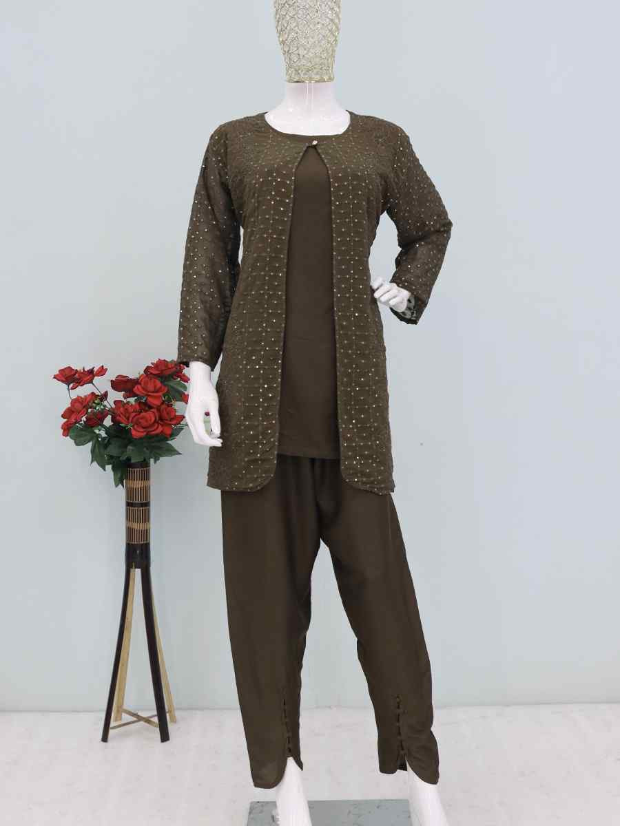 Green Faux Georgette Embroidered Festival Casual Kurti Bottom Women Wear