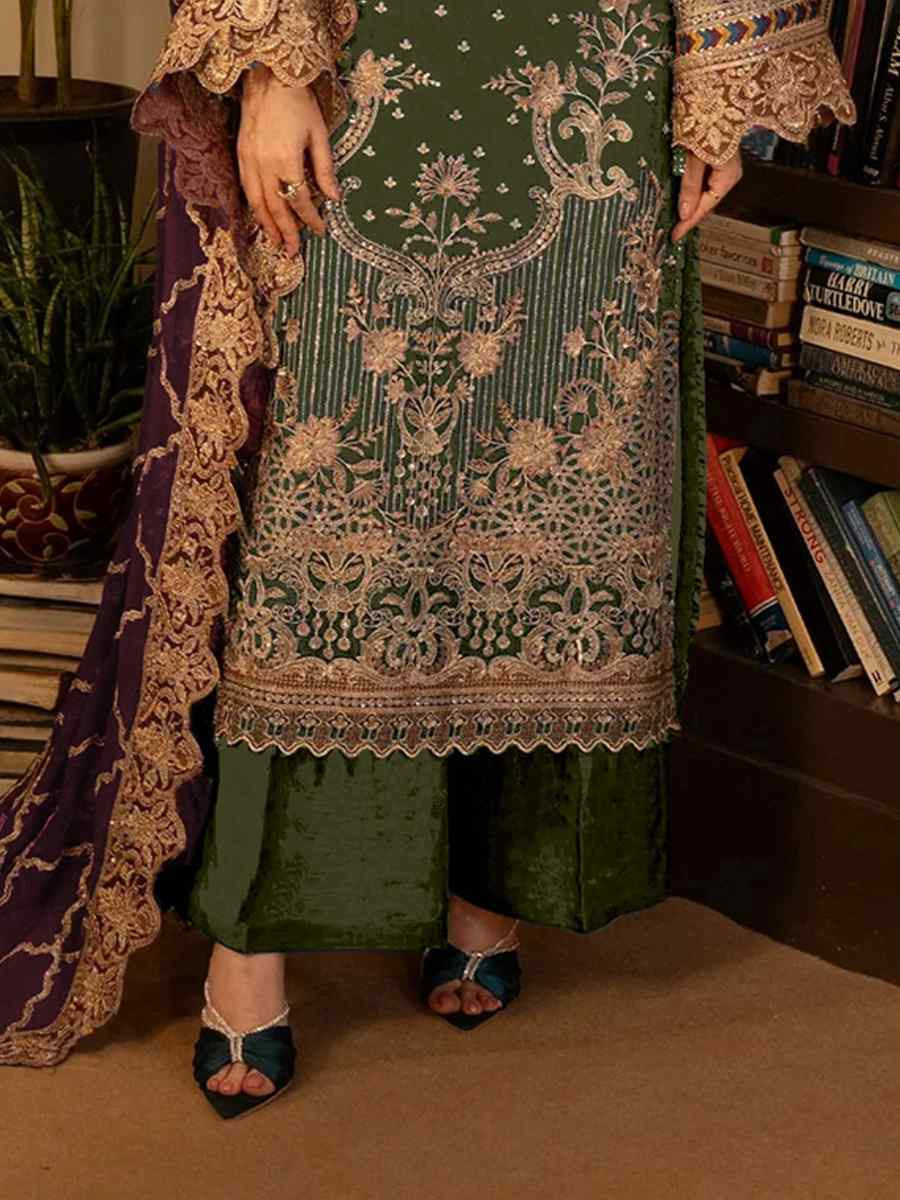 Green Faux Georgette Embroidered Festival Casual Pant Salwar Kameez