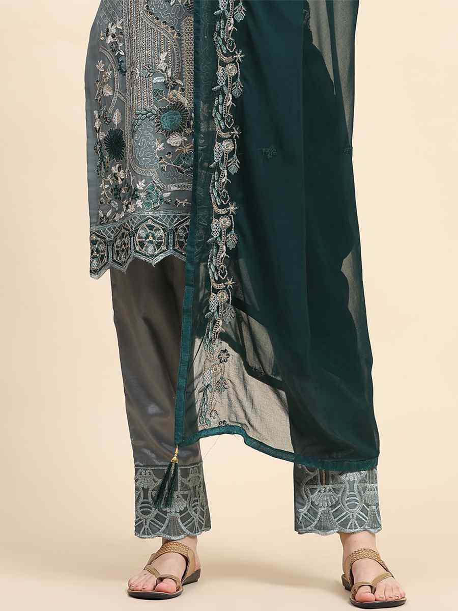 Green Faux Georgette Embroidered Festival Casual Pant Salwar Kameez