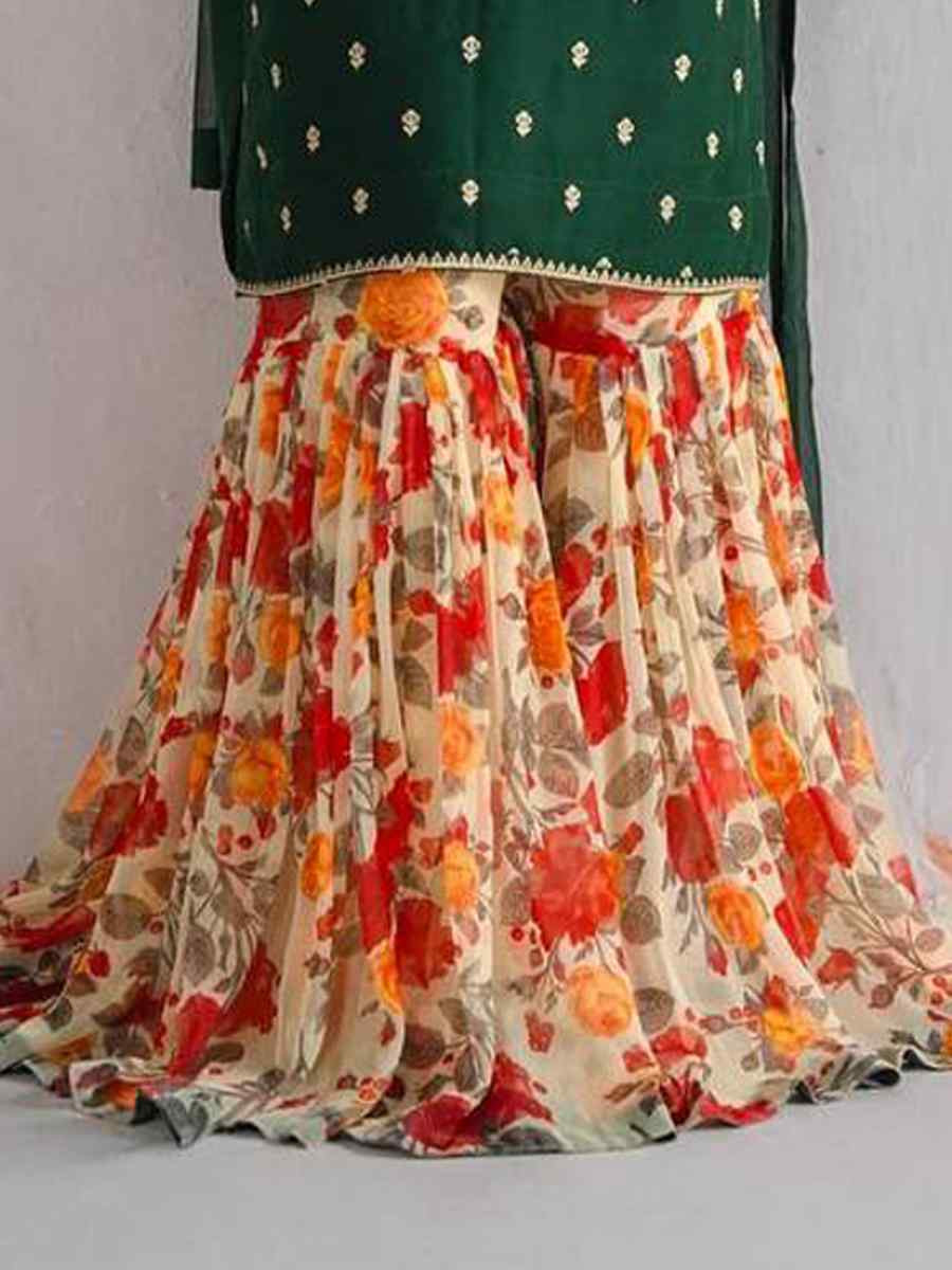 Green Faux Georgette Embroidered Festival Casual Ready Pakistani Salwar Kameez