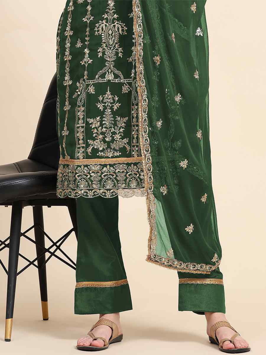 Green Faux Georgette Embroidered Festival Mehendi Pant Salwar Kameez
