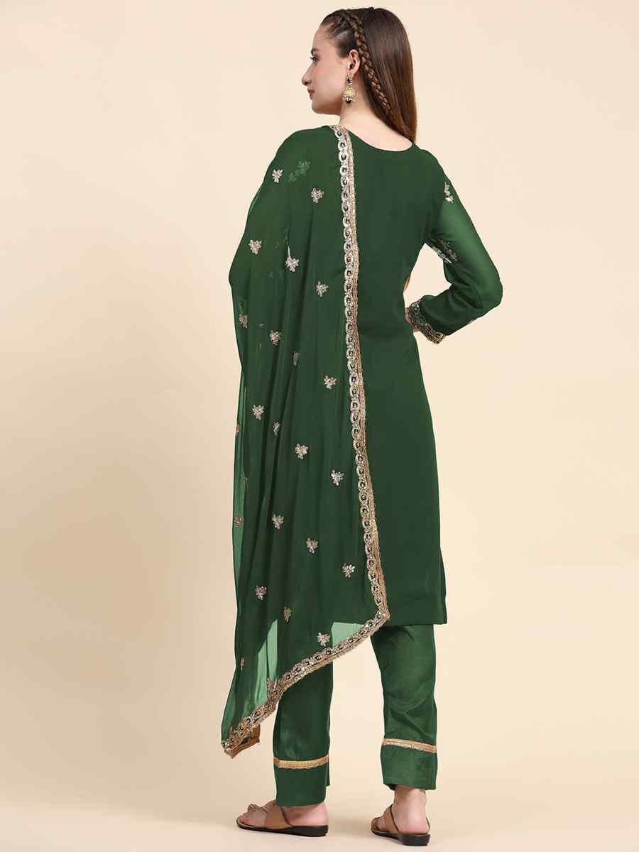 Green Faux Georgette Embroidered Festival Mehendi Pant Salwar Kameez