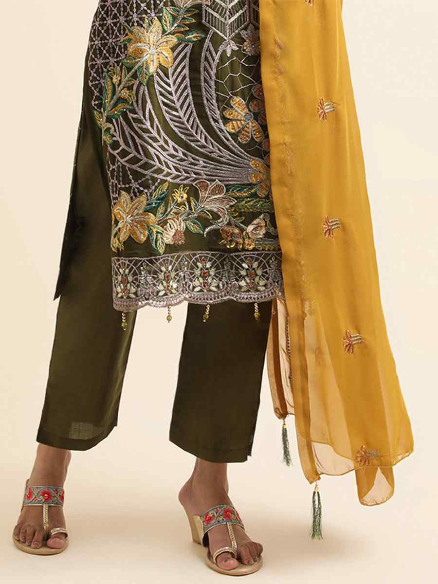Green Faux Georgette Embroidered Festival Party Pant Salwar Kameez