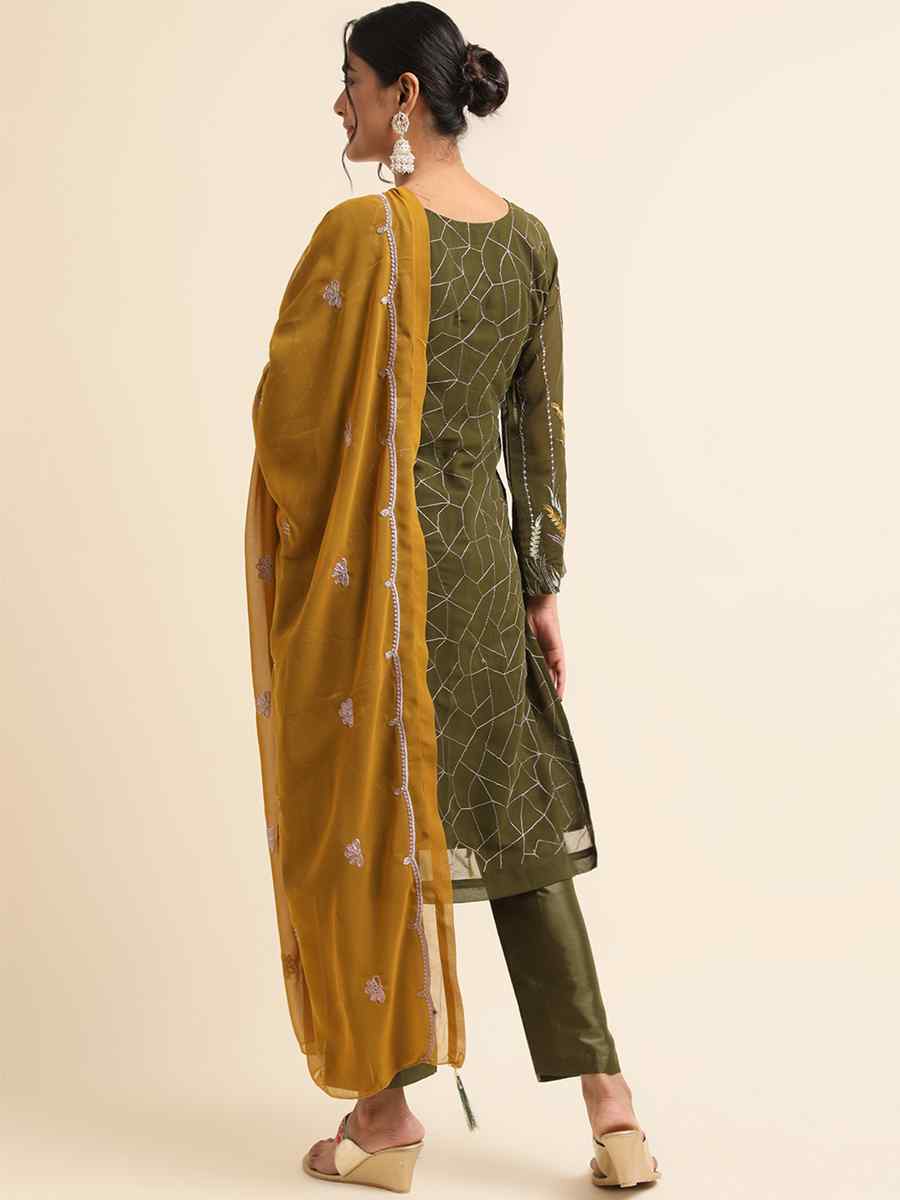 Green Faux Georgette Embroidered Festival Party Pant Salwar Kameez