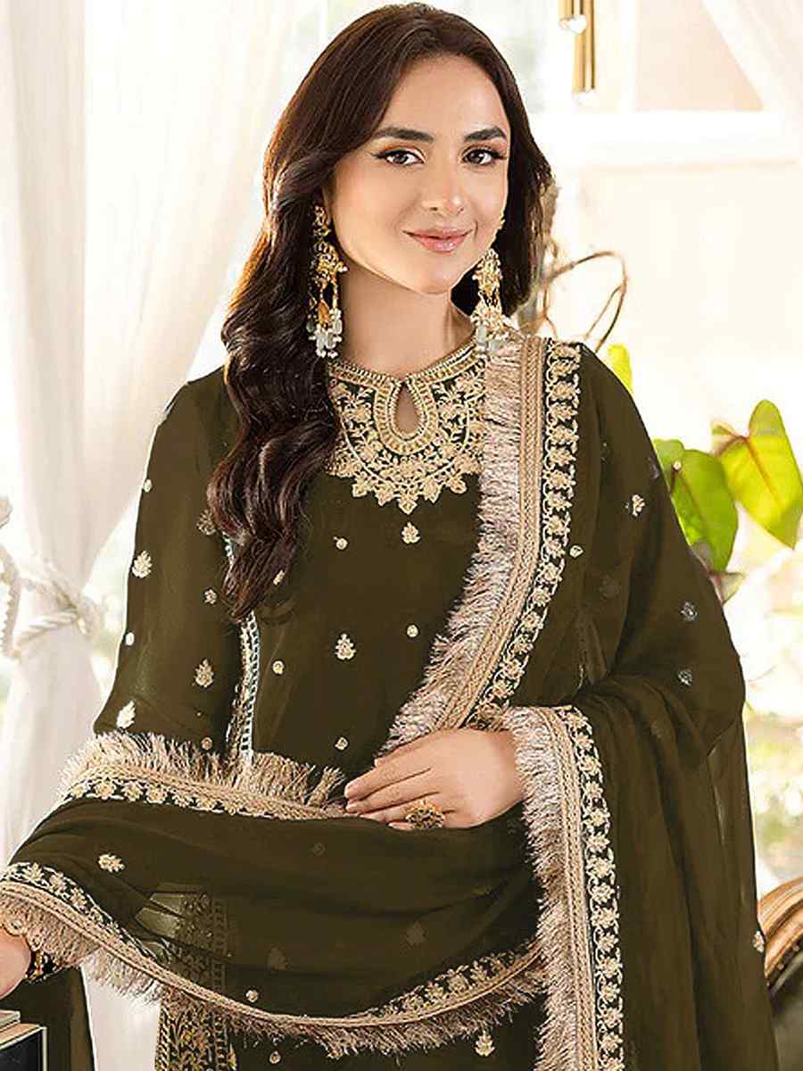 Green Faux Georgette Embroidered Festival Party Pant Salwar Kameez