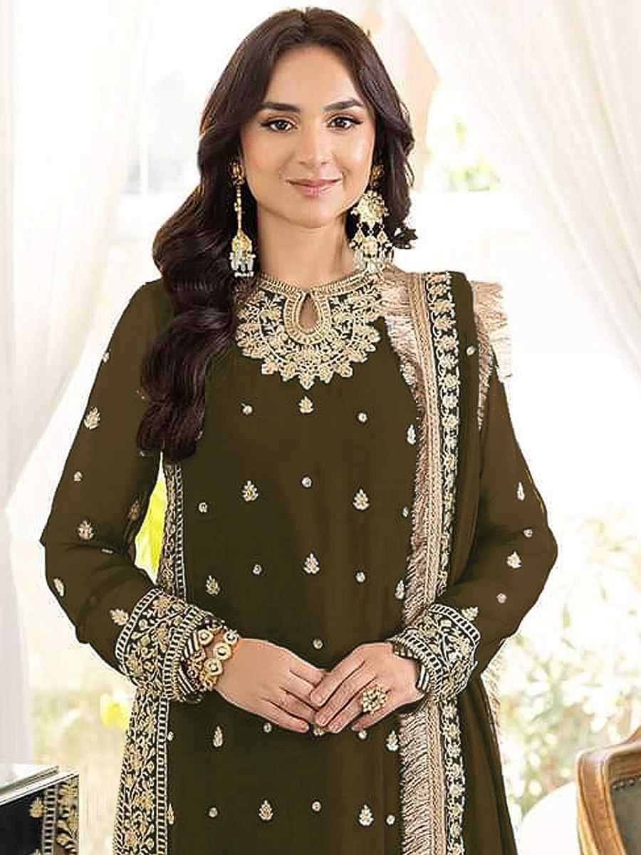 Green Faux Georgette Embroidered Festival Party Pant Salwar Kameez
