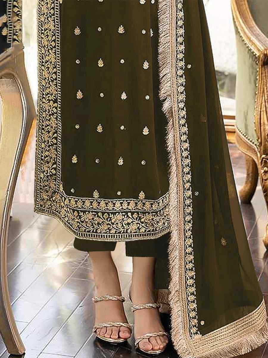 Green Faux Georgette Embroidered Festival Party Pant Salwar Kameez