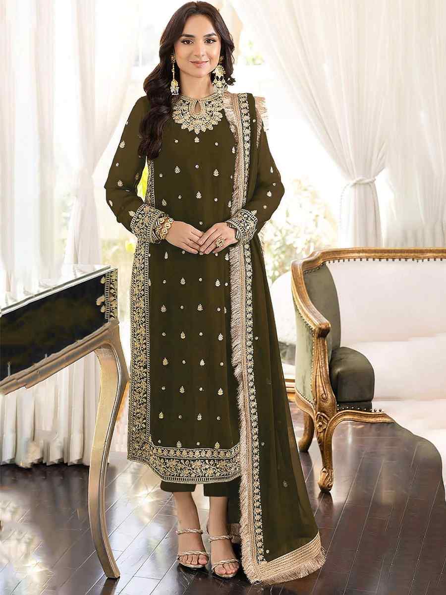 Green Faux Georgette Embroidered Festival Party Pant Salwar Kameez