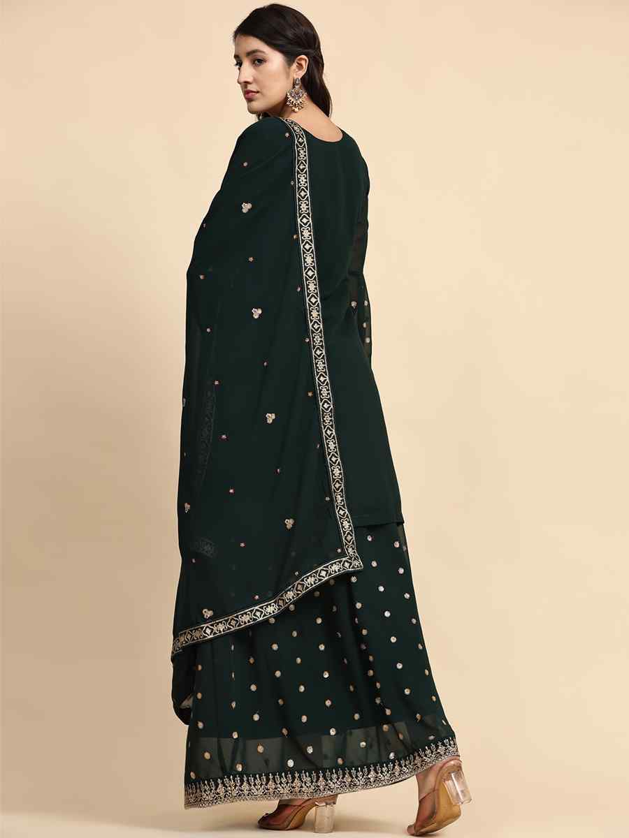 Green Faux Georgette Embroidered Festival Party Sharara Pant Salwar Kameez