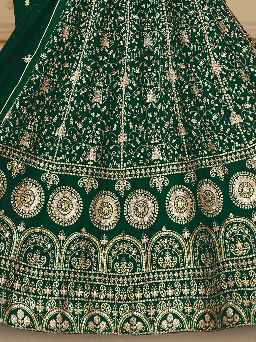 Green Faux Georgette Embroidered Festival Wedding Anarkali Salwar Kameez