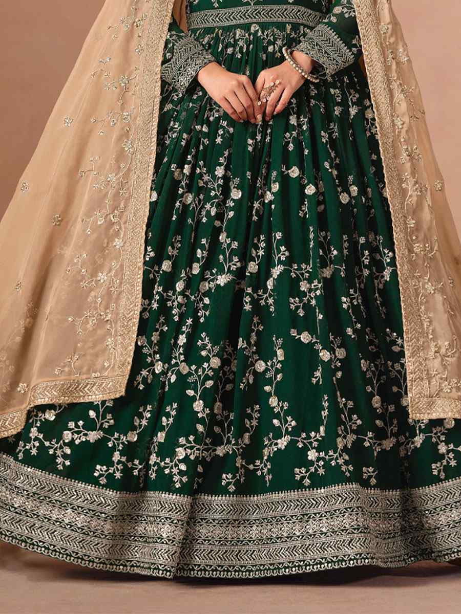 Green Faux Georgette Embroidered Festival Wedding Anarkali Salwar Kameez