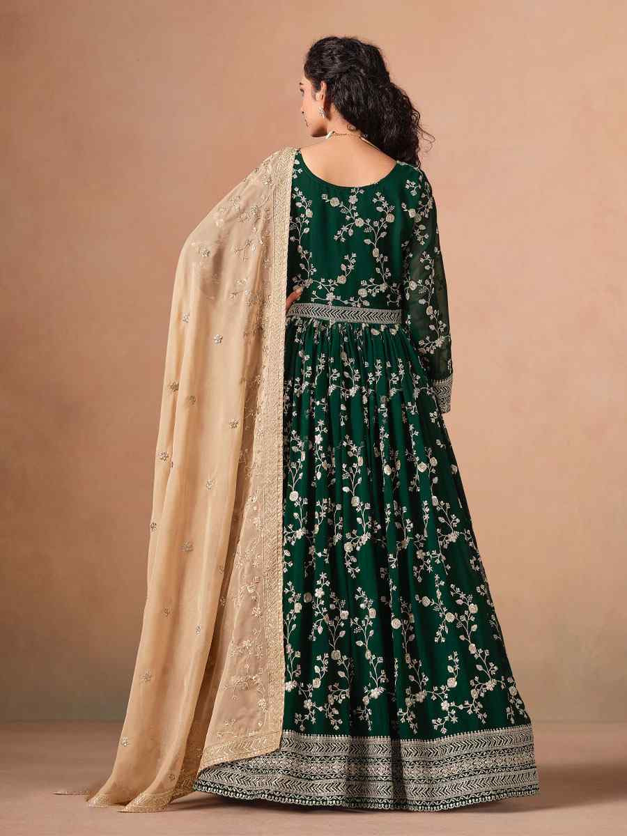 Green Faux Georgette Embroidered Festival Wedding Anarkali Salwar Kameez