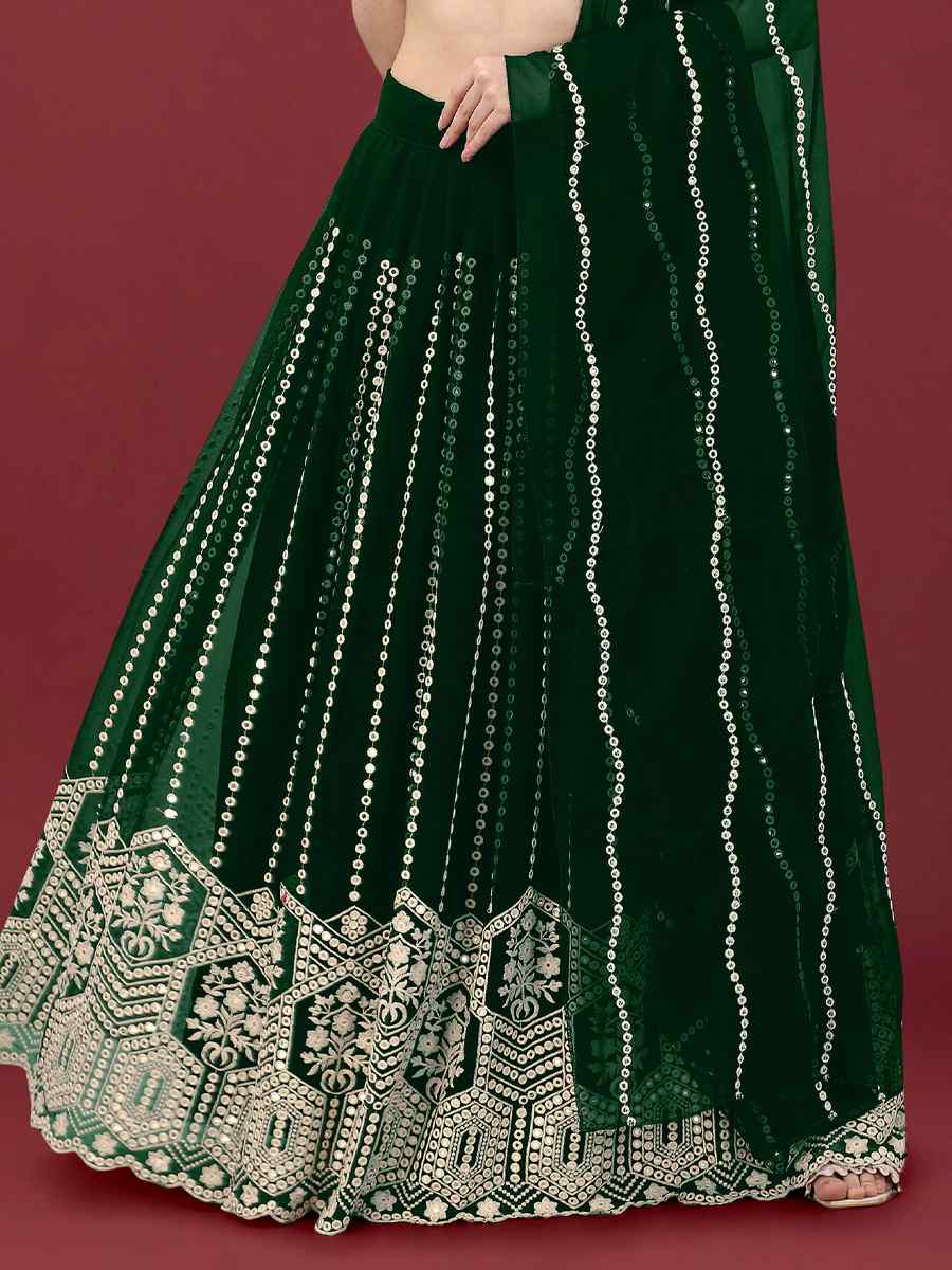 Green Faux Georgette Embroidered Festival Wedding Heavy Border Lehenga Choli