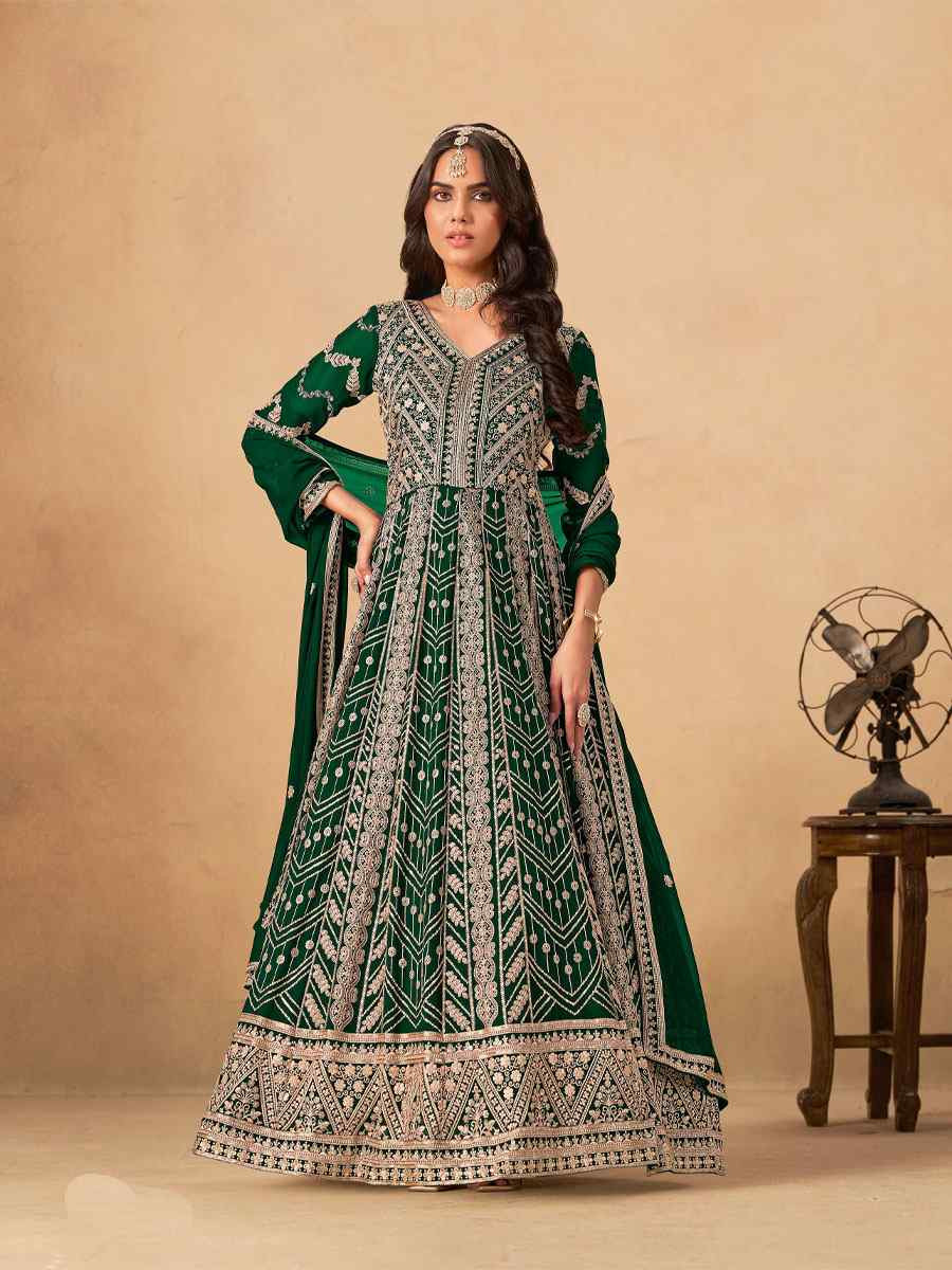 Green Faux Georgette Embroidered Festival Wedding Lawn Salwar Kameez