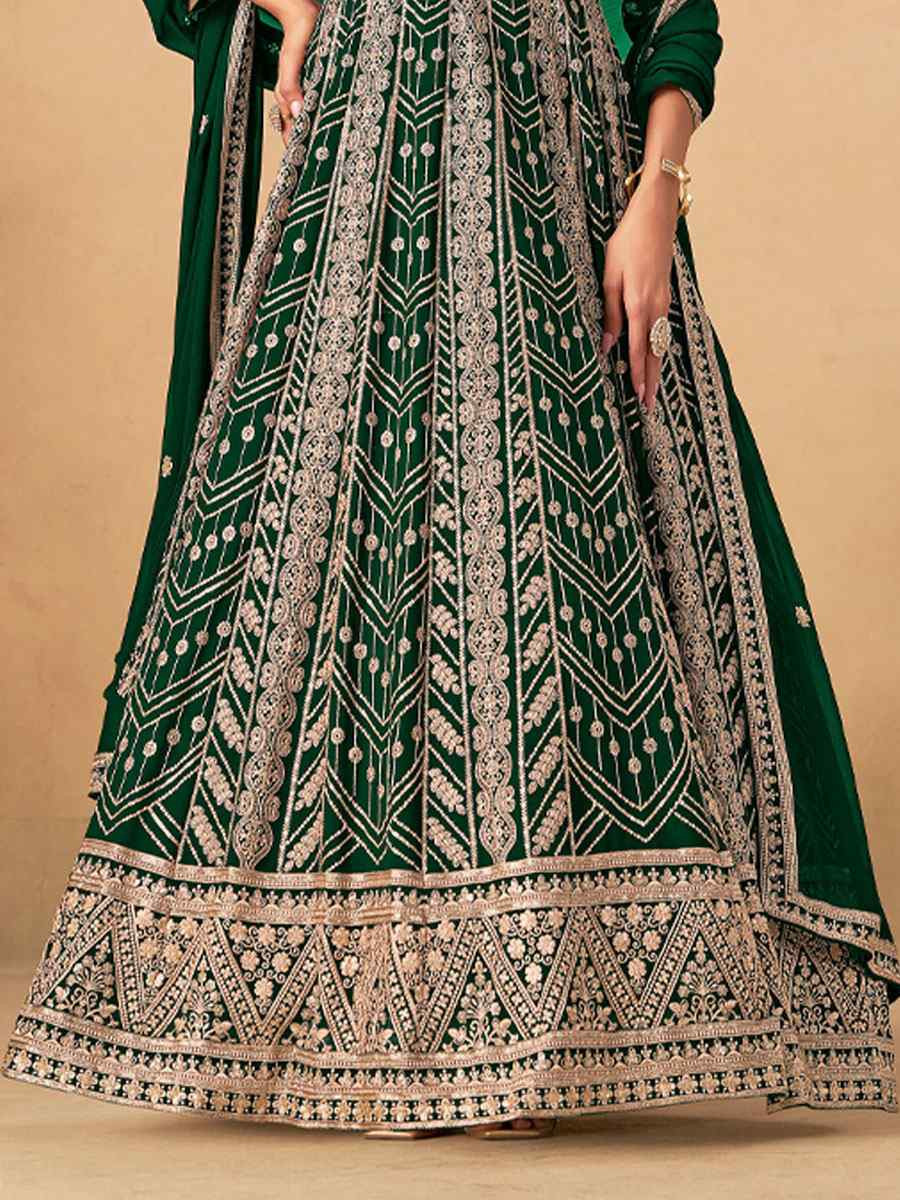 Green Faux Georgette Embroidered Festival Wedding Lawn Salwar Kameez