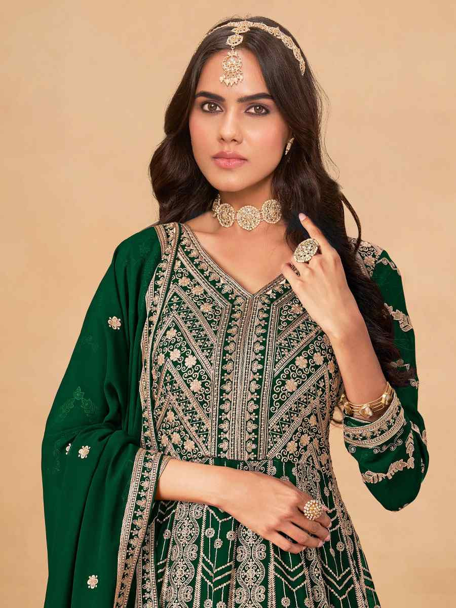Green Faux Georgette Embroidered Festival Wedding Lawn Salwar Kameez