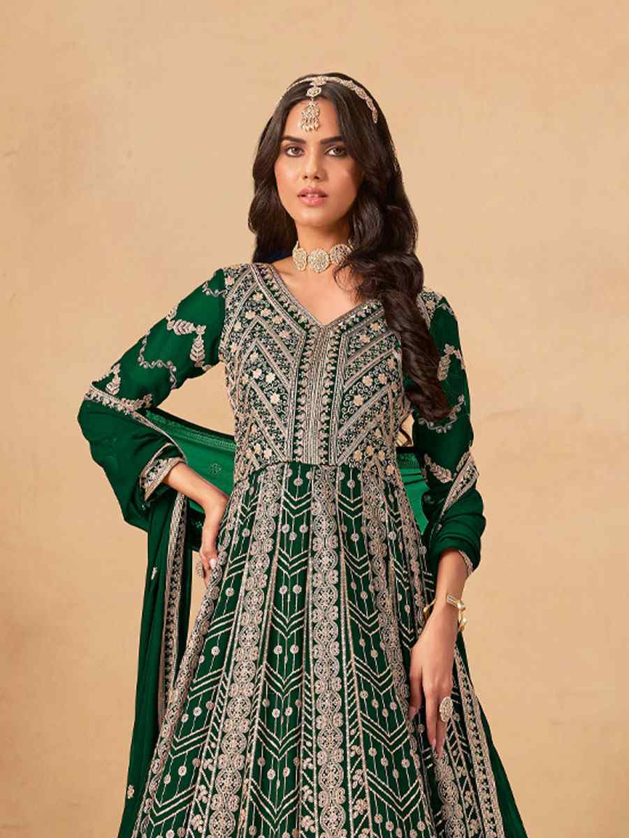 Green Faux Georgette Embroidered Festival Wedding Lawn Salwar Kameez