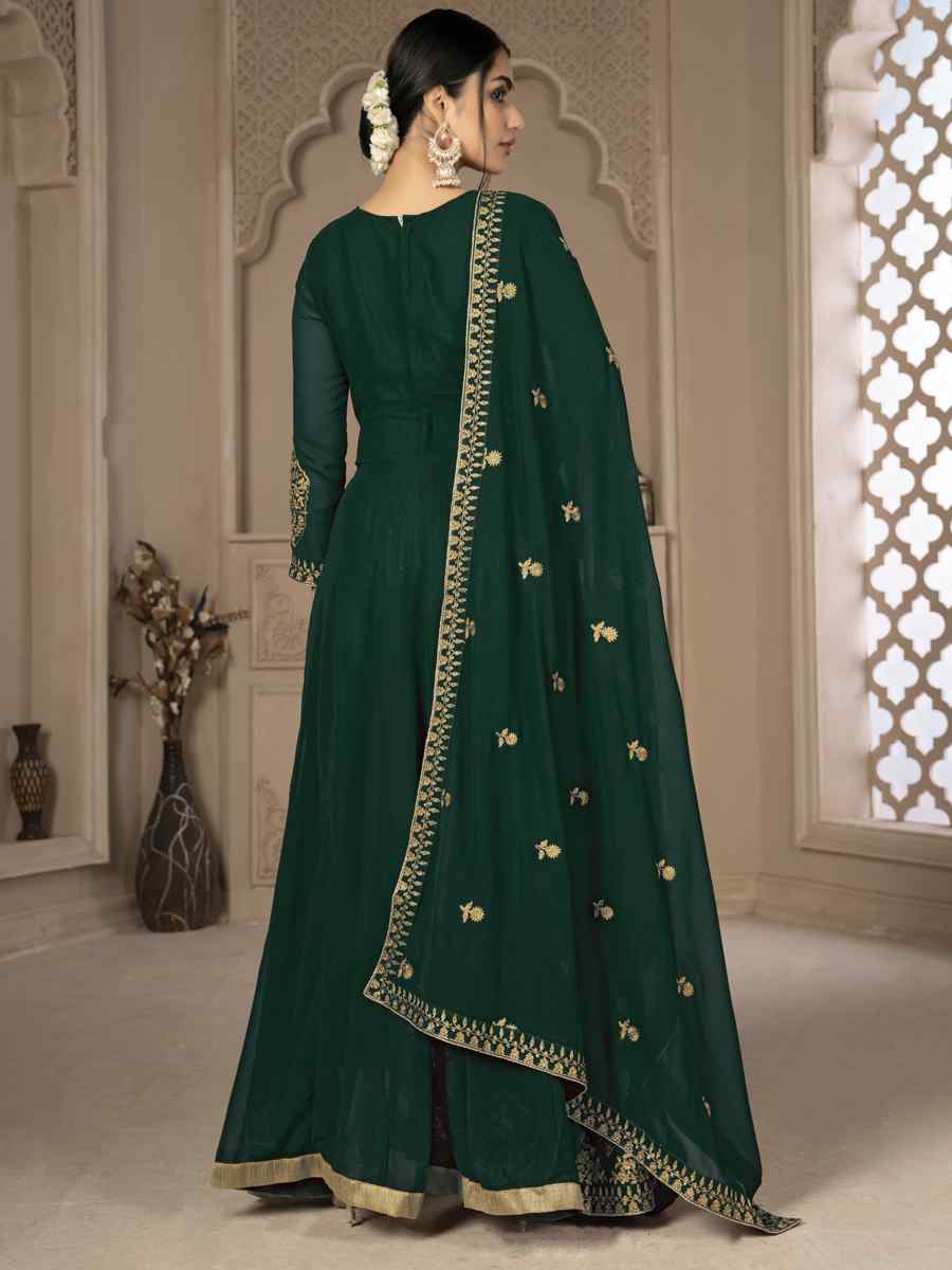 Green Faux Georgette Embroidered Festival Wedding Lawn Salwar Kameez