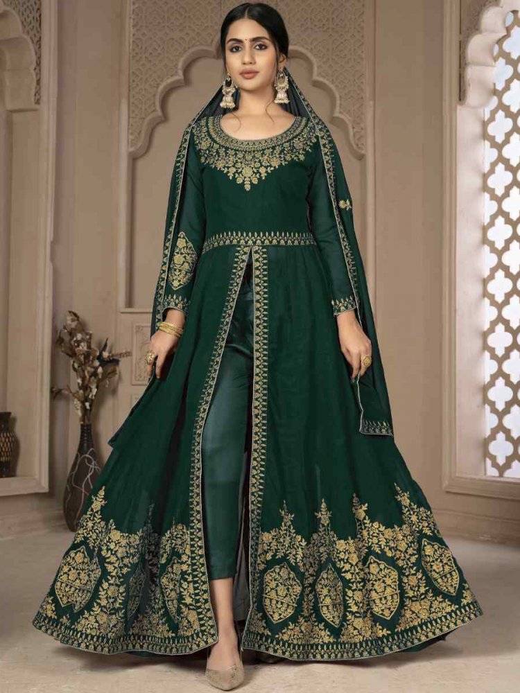 Green Faux Georgette Embroidered Festival Wedding Lawn Salwar Kameez